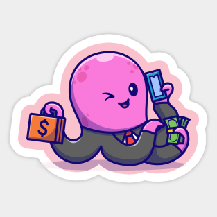 Cute Octopus Busy Employee Cartoon Sticker